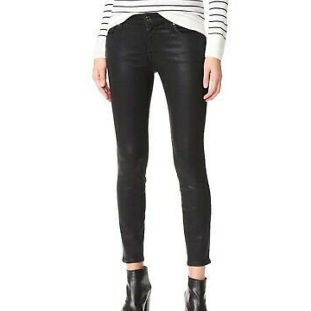 7 For All Mankind Black Coated Skinny Ankle Jeans